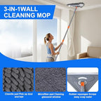 Wall Mop with 80 Inches Long Handle, Wall Cleaner Mop Tool for Window/Walls/Ceiling Fans/Dust/Baseboard/Floors Clean, 360° Ceilings Cleaner Tool Duster with Squeegee 6 Replacement Pads - Image 2