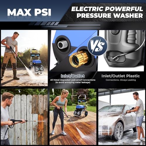 MAX 5000 PSI 4GPM Electric Pressure Washer, 3L Soap Bottle Professional Electric Power Washer with 8" Removable Wheels 5 QC Nozzles 23FT Hose, 1800W Commercial Plug Powered Pressure Washer, Blue - Image 2