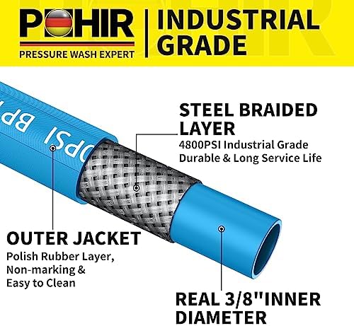 POHIR Pressure Washer Hose 50FT 3/8" 4800 PSI with Quick Connect & Adapters - Image 3