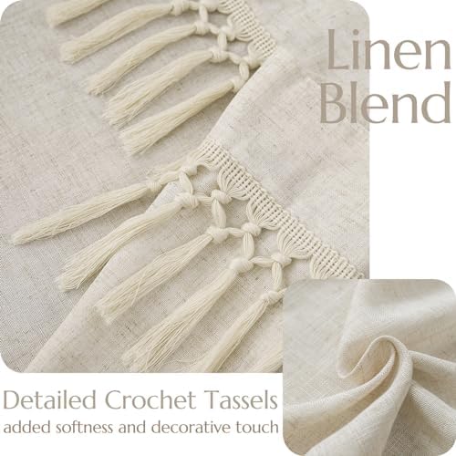 jinchan Tassel Linen Tier Curtain, Back Tab, 50x24, 1 Panel, Natural - Image 5