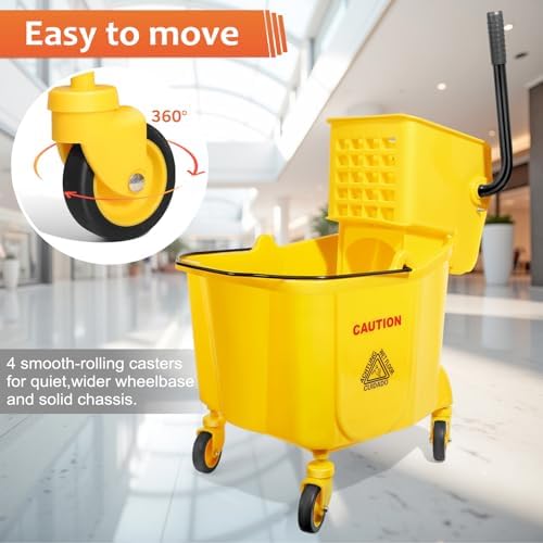 35 Qt Commercial Mop Bucket with Side Press Wringer on Wheels Set - Image 3