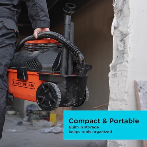 BLACK+DECKER Shop Vacuum Wet and Dry, 4 Gallon 5.0 Peak HP Wet/Dry Vacuum, Quiet Operation with Muffler, Long Reach Cleaning Range & On-Board Storage, Complete Accessory Set, BDXV18905P-4 - Image 5