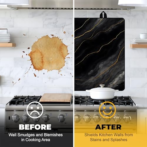 NYZE Stove Top Cover for Electric Stove 28x20 Inch Black & Gold Marble Stovetop Cover Flat Top Protector Dish Drying Mat for Kitchen - Image 6