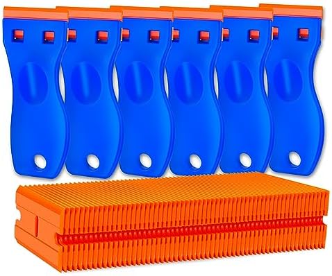 Plastic Razor Blade Scraper Tool, 6 Pcs Razor Scraper with 60 Pcs Plastic Blades, Cleaning Scraper Remover for Removal Floor Stove Scraping Labels and Decals Sticker on Car Window Glass by Tvkiadv