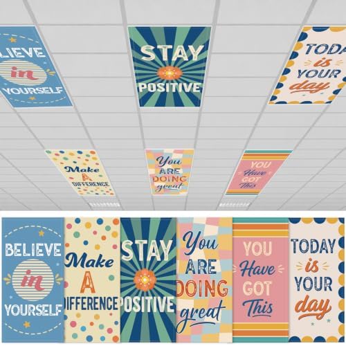 6Pcs Classroom Inspirational Fluorescent Magnetic Light Covers,2x4 FT Retro by Hallswl
