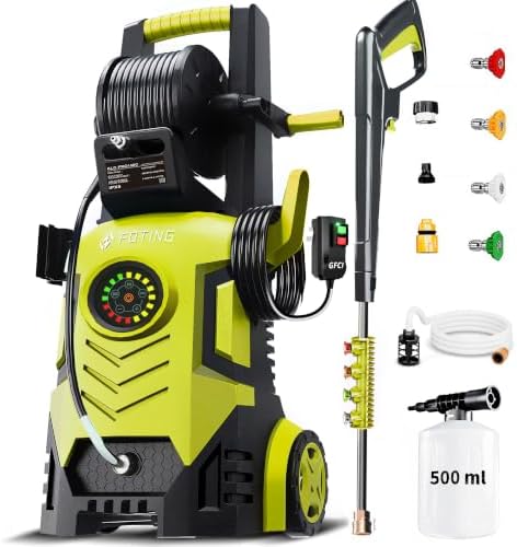 5000 Max Pressure Washer with Adj-8-Level Touch Screen, 34" Tall Power Washer, 35ft Power Cord w/GFCI, Inlet Hose&Filter&500mlFoam Cannon for Cars/Fences/Driveways/Home Cleaning，Yellow by FOTING-Makeyourwaterrefreshed