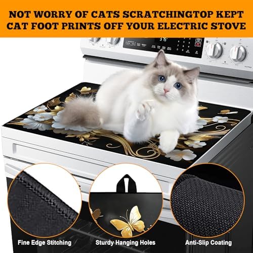 Multi-Design Stove Top Cover for Glass/Electric Stoves - 3-in-1 Heat-Resistant Protector Mat, Non-Slip Drying Rack 28"x20" (Butterfly-Flower) - Image 4