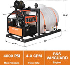 BILT HARD 4000 PSI 4 GPM Hot Water Pressure Washer with B&S Vanguard E-Start Engine and AR Pump, 264 Gal Water Tank, Skid Mounted Gas Powered Washer with Hose Reel, 49-State Compliant - Image 2