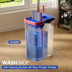 JOYMOOP Mop and Bucket with Wringer Set, Hands Free Flat Floor Mop and Bucket, with 4 Washable Microfiber Pads, Wet and Dry Use, Floor Cleaning System - Black+Red+Slate Blue - Image 2