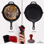 Cuisinel Cast Iron Chain Mail Scrubber + Cleaning Brush + Pan & Grill Scrapers - The Ultimate Skillet and Grill Cleaner Kit - Soft-Touch Confident-Grip Dish Scrub Tool - Silicone/Stainless Accessories - Image 2