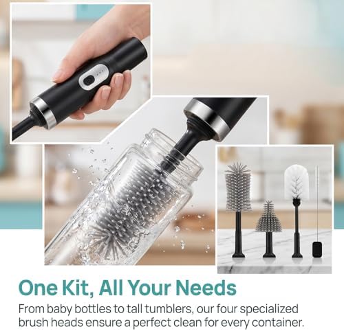 5-in-1 Long Handle Electric Water Bottle Brush, Straw Cleaner Brushes with Removable Brush Head, Water Bottle Brush, Bottle Brush,for Stanley Cups, Baby Bottles, Pacifiers - Image 4