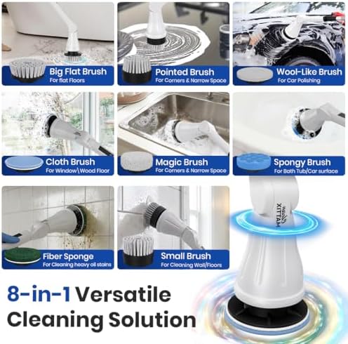 Electric Spin Scrubber – 8-in-1 Cordless Power Scrubber with 8 Brush Heads & Extendable Handle – Rechargeable Cleaning Brush for Bathroom, Shower, Tile, Grout, Tub & Floor - Image 4