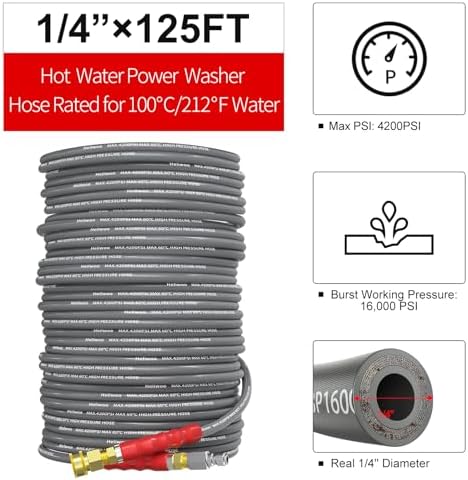 1/4’’ Pressure Washer Hose 125FT, Steel Wire Biaided Hose 4200PSI - Image 4