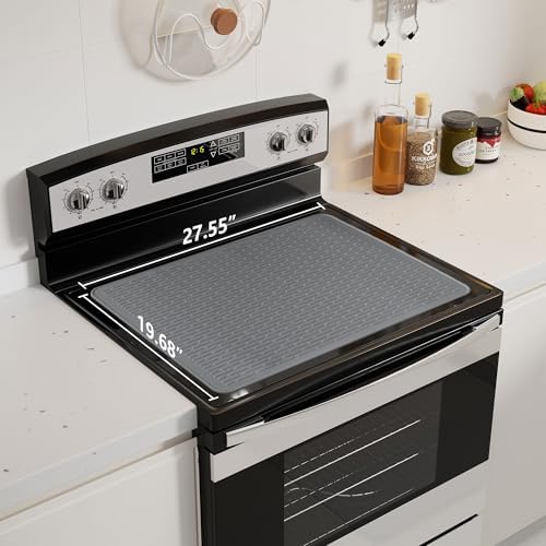 Stove Top Cover for Electric Stove - Food Grade Ceramic Stove top Cover, Silicone XXL Dish Drying Mat, Glass Cooktop Covers, Flat RV Range top Mats (Gray,28x20) - Image 2