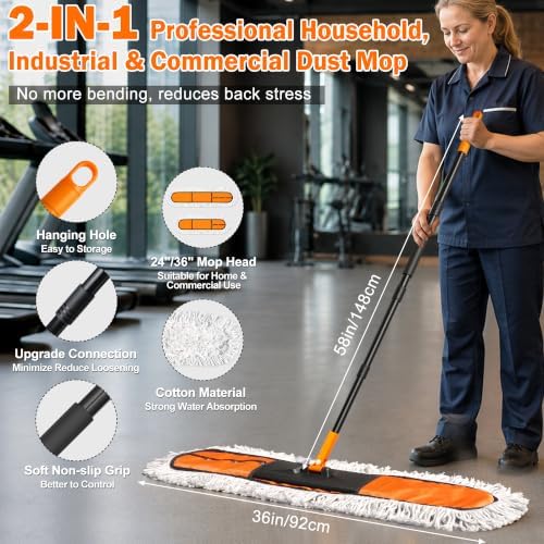 24" & 36" Commercial Dust Mop for Floor Cleaning, 2-in-1 Floor Duster - Image 4