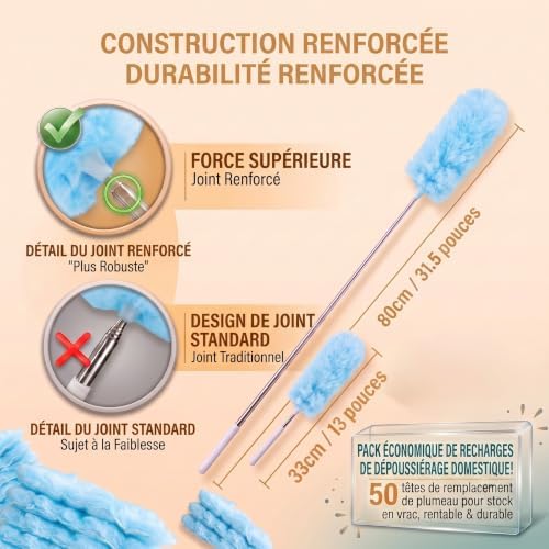 50 Count Duster Refills with 1 Handle | Disposable Multi Surface 360° Duster Cleaner Kit for Ceiling Fans, Blinds & Furniture - Image 2
