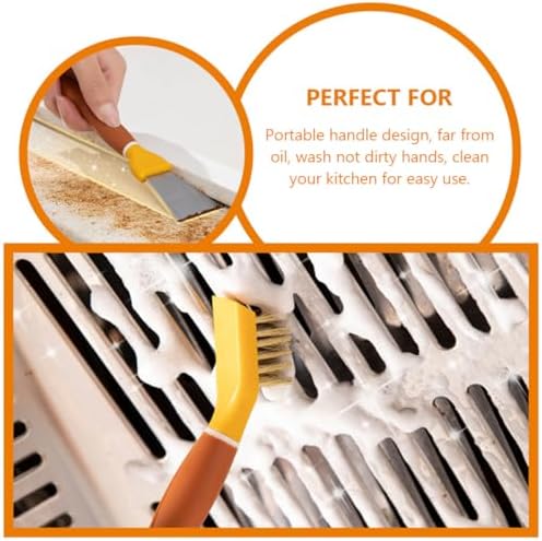 BESTonZON Multifunctional Kitchen Cleaning Spatula and Scrub Brush, Thickened Stainless Steel Dual-Head Stove and Refrigerator Scraper, Yellow Handheld Household Cooktop Cleaner Tool - Image 3