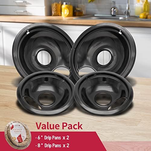 Stove Drip Pan for Electric Stove Top, Compatible with Frigidaire 10% Energy Save by Enamel Spraying Prevent Bending and Rust Includes a Set of 4 Oven Burner Drip Pans, Black - Image 6