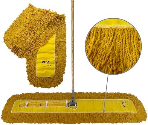 Industrial Dust Mop Kit – Includes 60 Inch Yellow Twisted Closed Loop Mop Head, Wood Handle, and Heavy-Duty Wire Frame – Commercial Grade for Janitorial & Facility Cleaning by Direct+Mop+Sales