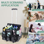 Large Rolling Cleaning Caddy Bag with Wheels, with Detachable Trolley, Cleaning Bags on Wheels for Housekeepers, Cleaning Cart Supplies Organizer for Home, Car, Picnic (Black) - Image 7