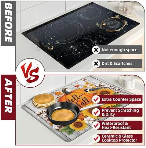 Fall Stove Top Cover for Electric Stove 28" x 20" Autumn Sunflowers Pumpkin Glass Flat Heat-Resistant Top Stove Mat for Kitchen Ceramic Countertop Oven Induction Cooktop - Image 6
