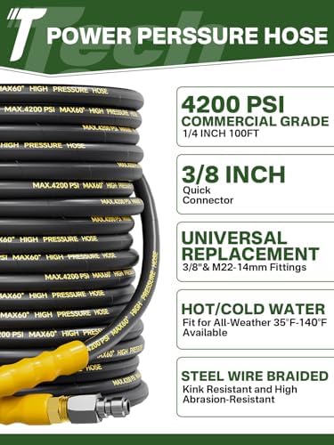 4200PSI 100FT Pressure Washer Hose, 3/8" Quick Connect with M22 14mm Adapters - Image 2