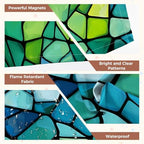 4 Pcs Fluorescent Light Covers for Ceiling Lights abstract stained glass mosaic blue green Magnetic Decorative Shade Filters 4x2 ft for Classroom Office Hospital Decor - Image 4