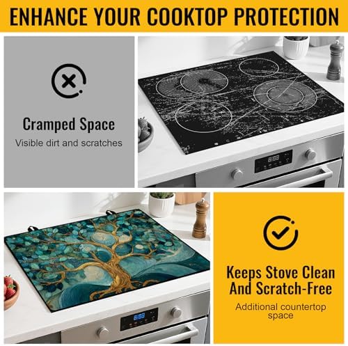 NYZE Stove Top Cover for Electric Stove 28x20 Inch Silicone Stove Topper & Protector, Decorative Kitchen Mat for Electric/Glass Stove Top (Teal Swirl Tree) - Image 5
