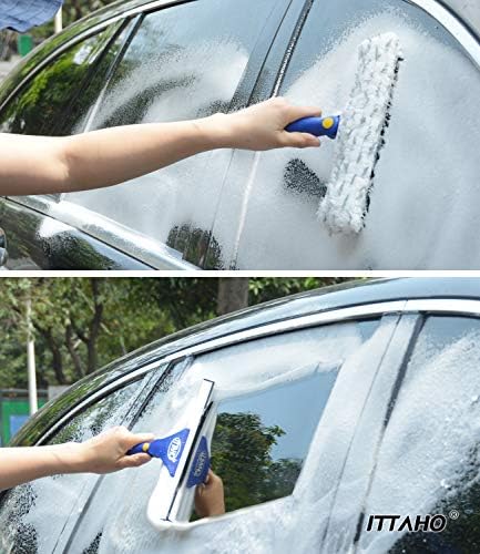 Window Squeegee with Extension Pole, Separate 12" Squeegee & 11" Microfiber Scrubber Heads, Window Cleaning Kit for Hard-to-Reach Windows, Shower Doors, Car Windshields, Indoor Outdoor-2 Pads - Image 4