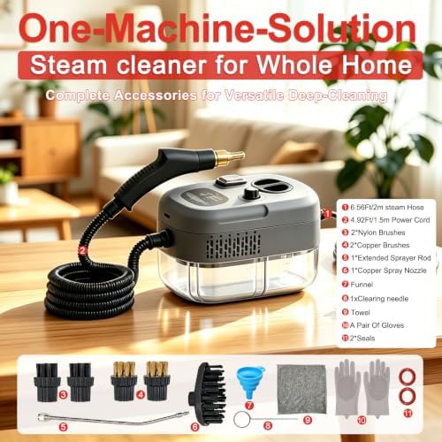 Steam Cleaner, Portable Pressurized Steamer for Cleaning with 14pcs Accessories, 6-Level Adjustable and 15s Heat-Up, Handheld Steam Cleaner for Home, Tile, Dirt, Grout, Grease, Car Detailing (Gray) - Image 2