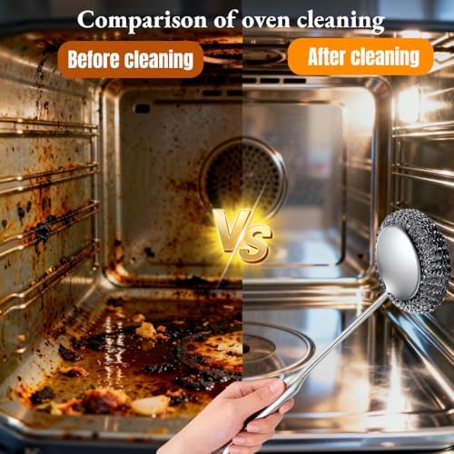 Steel Wool Scrubber with Handle: 7Pcs Stainless Steel Scrubber Brush Set – 1 Long Brushes,1 Short Brushes,4 Replaceable Pads,1 Screwdriver for Home Cooks,BBQ Enthusiasts,Anti-Scratch,for Kitchen - Image 6