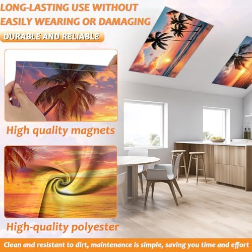 Wiooffen 6 Pcs Fluorescent Light Covers with 60 Magnets Decorative for Classroom Ceiling Light 4 x 2 Feet Magnetic Light Covers Filter Easy Install for Office Hospitals & Home(Orange Beach) - Image 3