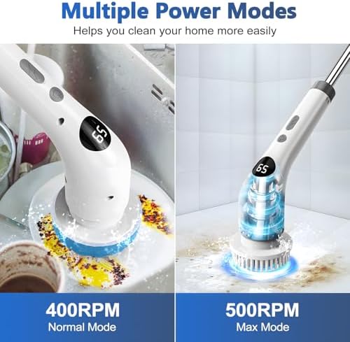 Qimedo Upgrade Rechargeable Electric Scrubber for Cleaning, 45-inch Handheld Spin Scrubber with Extended Long Handle, Cordless Power Dish Scrubber with 6 Brushes for Bathtub Grout Tile Floor - Image 2