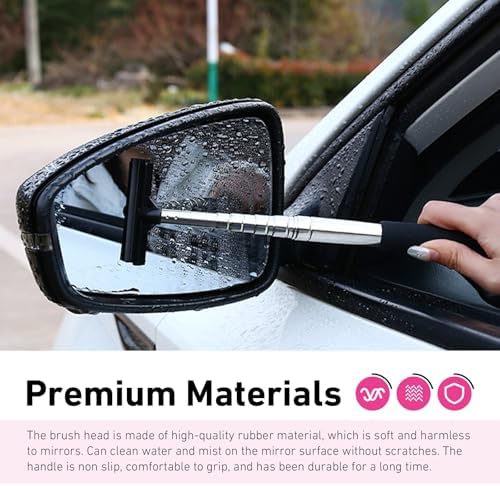 CouTun Car Side Mirror Squeegee, Retractable Car Rearview Mirror Wiper, 38.6in Long Handle Auto Glass Cleaning Tool, Multi-Functional Portable Side Mirror Wiper (Black) - Image 5