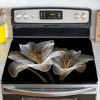 NYZE Stove Top Cover for Electric Stove 28x20 Inch Silicone Stove Topper & Protector, Scratch-Resistant Decorative Kitchen Mat for Electric/Glass Stove Top (Transparent Lily) by GIVEYOUTHEBEST