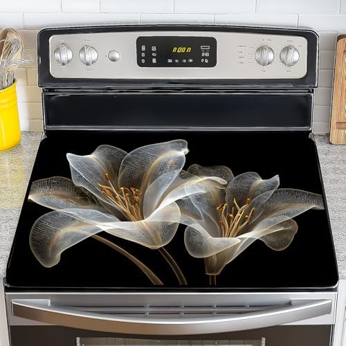 NYZE Stove Top Cover for Electric Stove 28x20 Inch Silicone Stove Topper & Protector, Scratch-Resistant Decorative Kitchen Mat for Electric/Glass Stove Top (Transparent Lily) by GIVEYOUTHEBEST