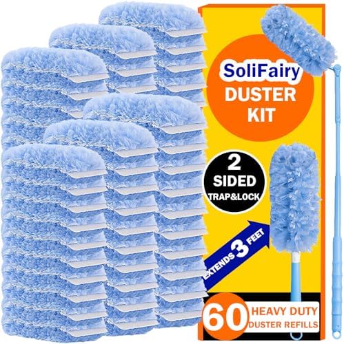 60 Heavy Duty Duster Refills for Swiffer Duster, Large Size, Blue by SoliFairy
