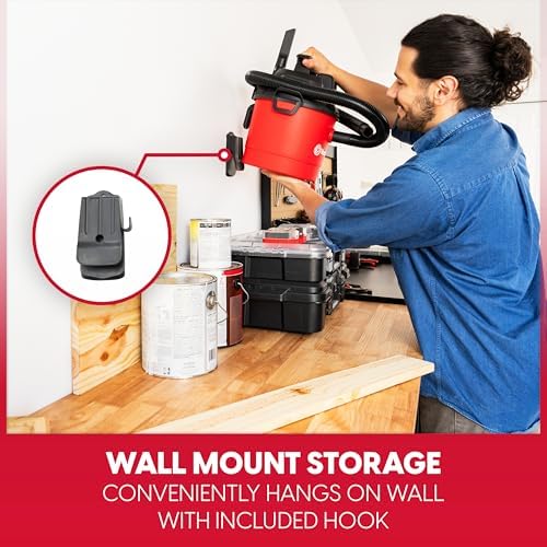 Vacmaster VOMCM205P 1101 2.5-Gal 2 Peak HP Wall Mount Wet/Dry Vac Red - Image 4