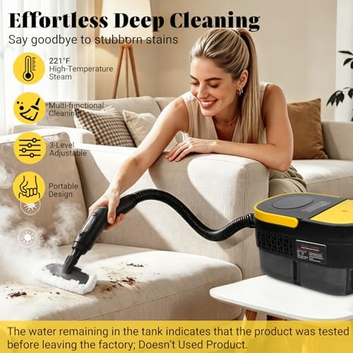 Steam Cleaner, 2500W Portable Handheld Steamer for Cleaning, Large Capacity Tank Pressurized Steam Cleaning Machine for Home, Car, Bathroom, Kitchen, Furniture, Grout, Floor, Tile (Yellow) - Image 2