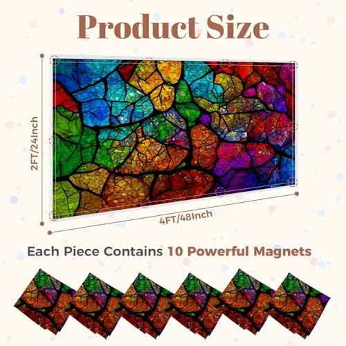 6 Pcs Fluorescent Light Covers for Ceiling Lights Multi color Colorful glowing stained glass Abstract stained glass Magnetic Decorative Shade Filters 4x2 ft for Classroom Office Hospital Decor - Image 2