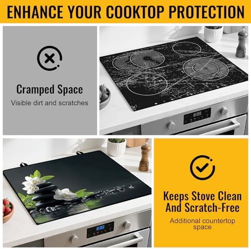 NYZE Stove Top Cover for Electric/Glass Stove, Flat Top Cooktop Protector, Electric Cooktop Cover, Extra Counter Space for Kitchen (White Orchid Stacked Stones) - Image 5