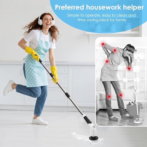 Electric Spin Scrubber, Cordless Cleaning Brush with 180 Min Runtime, 3-Speed, 7 Replaceable Brush Heads & Long Detachable Handle, LCD Display (RPM/Torque/Battery), for Bathroom, Kitchen, Tile - Image 4