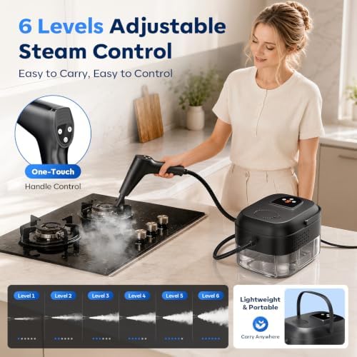 Steam Cleaner 1.4L Tank, 1500W High Power, 6 Adjustable Steam Levels, 15-Second Fast Heating, 17-in-1 Multi-Purpose Accessories for Floor, Kitchen, Grout, Tile, Car, Upholstery, and Home Deep Cleaning - Image 2