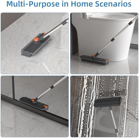 Floor Scrub Brush with Long Handle, 3 in 1 Scrape and Heavy-Duty Stiff Bristle Floor Scrubber Brush Broom with Squeegee and Tweezer for Cleaning Grey - Image 5