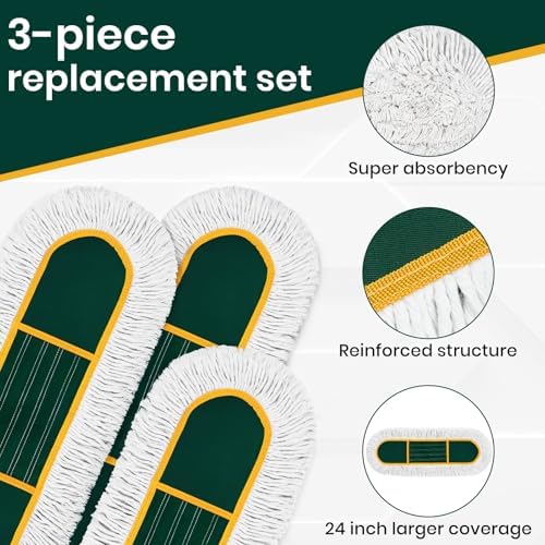 24 Inch Commercial Dust Mop for Floor Cleaning-Heavy Duty Dry & Wet Push Broom with 3 Washable Pads, 57" Handle & 360° Swivel Floor Duster for Hardwood, Laminate, Vinyl Floors & Warehouse - Image 2