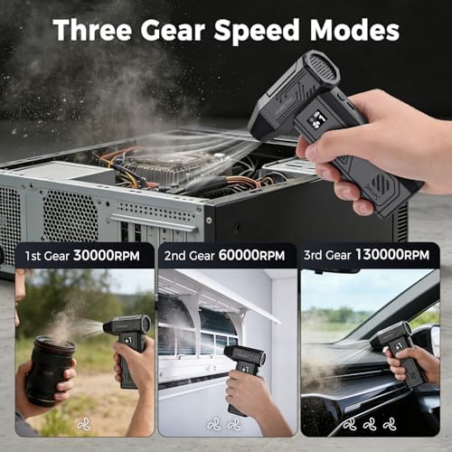 Foretoo Compressed Air Duster,130000RPM Super Power LED Display Electric Air Duster with Extended Runtime,Rechargeable Air Blower for Home,Camera,Car,Computer,Keyboard - Image 3