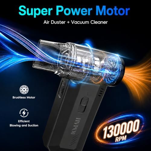 Electric Compressed Air Duster, Handheld Cordless 2 in 1 Air Blower and Vacuum, 130000RPM Electirc Turbo Jet Blower, Stepless Speed Motor, Type-C Fast Charge for Computer, Keyboard, Car, Pet House - Image 2