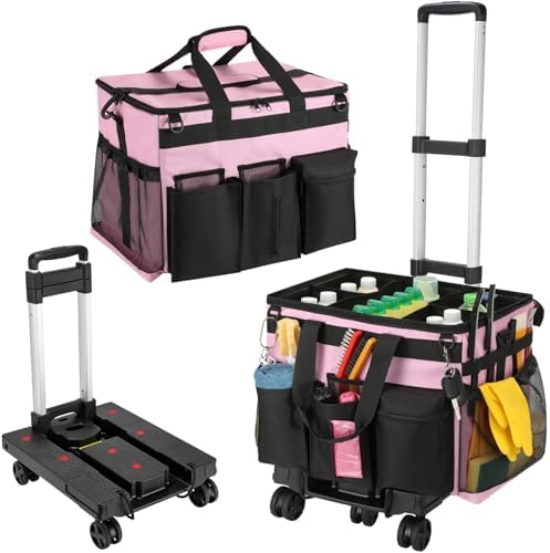 Housolution Extra Large Rolling Cleaning Caddy Bag with Wheels, Pink by Housolution