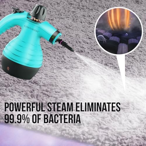 Comforday Multi-Purpose Handheld Pressurized Steam Cleaner with 9-Piece Accessories, Handheld Steamer Perfect for Stain Removal, Curtains, Car Seats, Floor, Bathroom, Window Cleaning (Light Blue) - Image 2