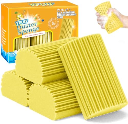 4 Pack Damp Clean Duster Sponge, Magic Sponge Eraser for Household Cleaning, Reusable Dusters Cleaning Supplies for Housekeeping, Dish, Blinds, Glass, Baseboards,Window Track Grooves and Faucets by YFUIF